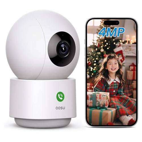 [Enhanced 4MP HD, 2.4G and 5Ghz WiFi Support, One-Touch Call Function] aosu Surveillance Camera, Pet Camera, Indoor Security Camera with Human/Motion