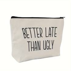 TEMU Canvas Cosmetic Bag With Anti-slip Zipper, Humorous " Than Ugly" Print, Unisex Gender Neutral Makeup Pouch With Large Capacity, Unscented, Non-waterproof Makeup Artist Accessory