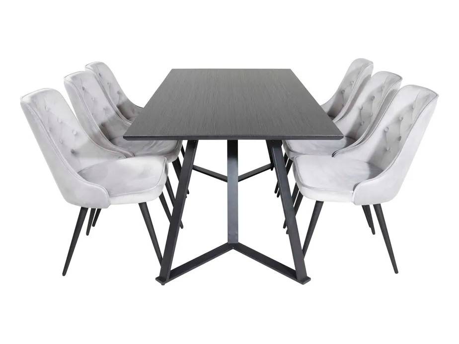 Venture Design Marina & Velvet matgrupp Svart/svart 6 st stolar & bord 180 x 90 cm
