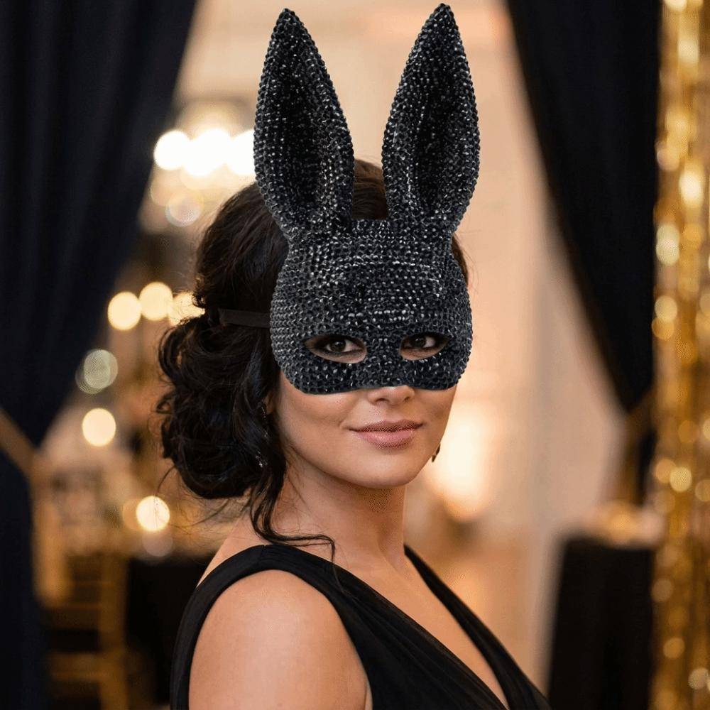 Kristallbesatt Kanin Halvansiktsmask Helt Akryl Strass Glittrig Mask Halloween silver