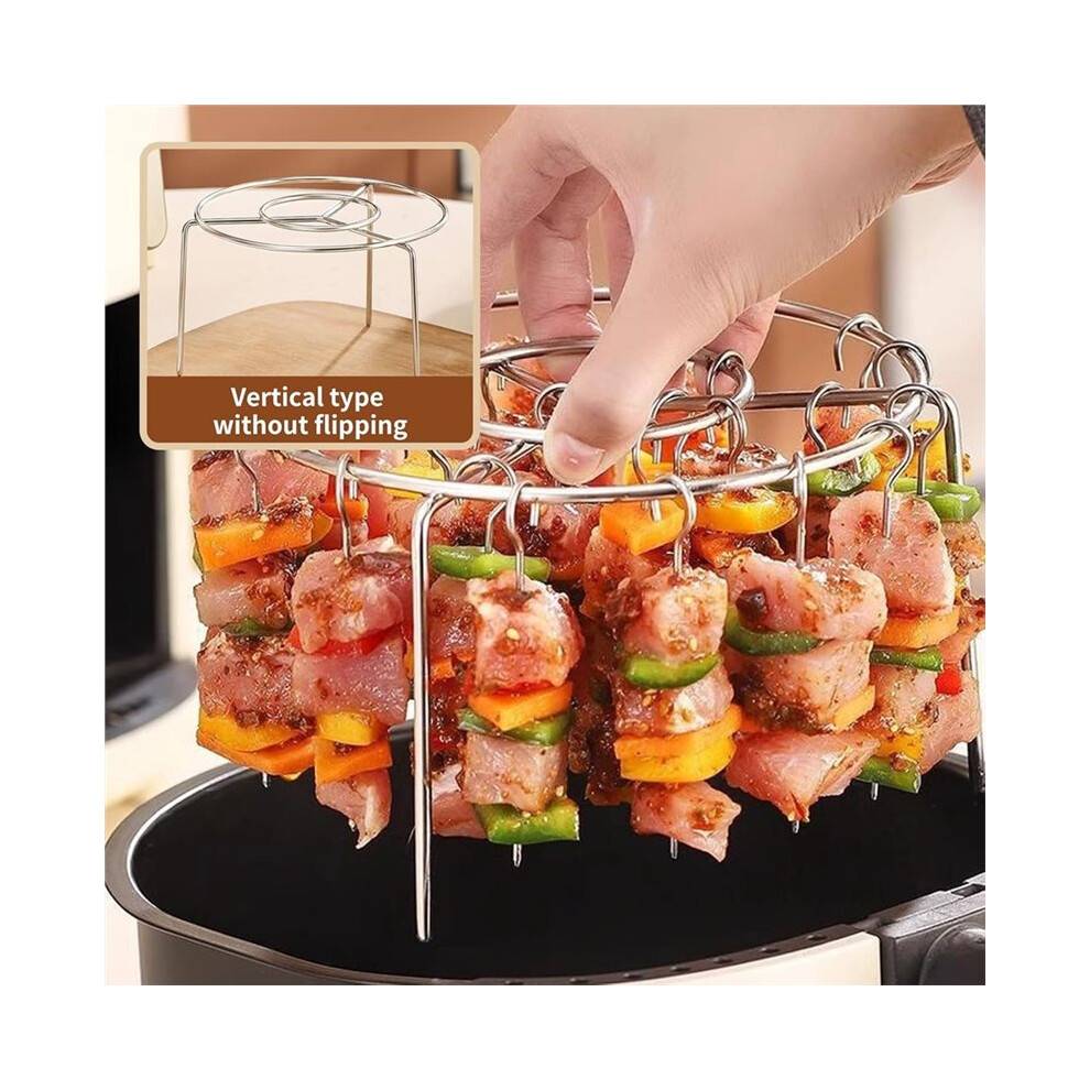 Air Fryer Grill Skewer Rack, Stainless Steel BBQ Kabob Set, 24Vertical Meat Skewers with Round Hanging