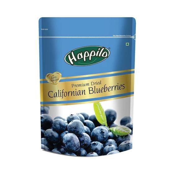 Happilo Premium Torkade Kaliforniska Blåbär 150 g (Paket om 1) | Rik på kalcium och vitamin K | Vegansk, Icke-GMO & Utan konserveringsmedel