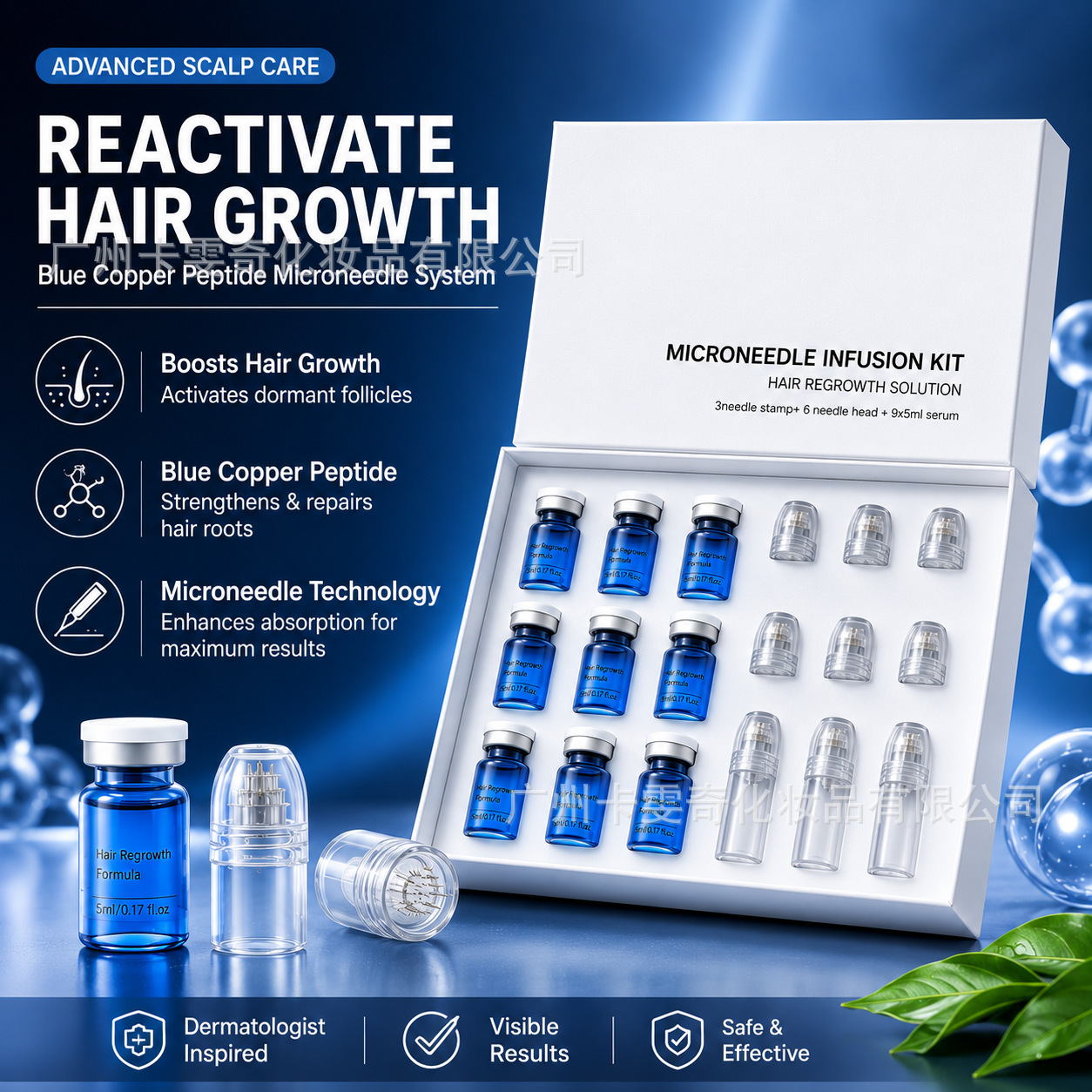GHK-Cu Hair Regrowth Microneedling Serum with Blue Copper Peptide for Scalp Microneedling