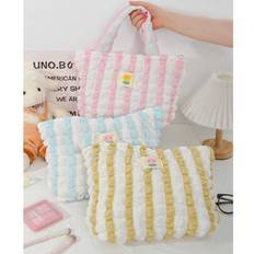 1pc Quilted Travel Lunch Bag Seersucker Tote Bag Cloud Handbag Cute Lunch Tote Bags Food Storage Bag Travel Storage Handbag Portable Food Storage Bag - Multicolor - Girly Pink Tulip,Creamy Blue Tulips,Olive Tulips