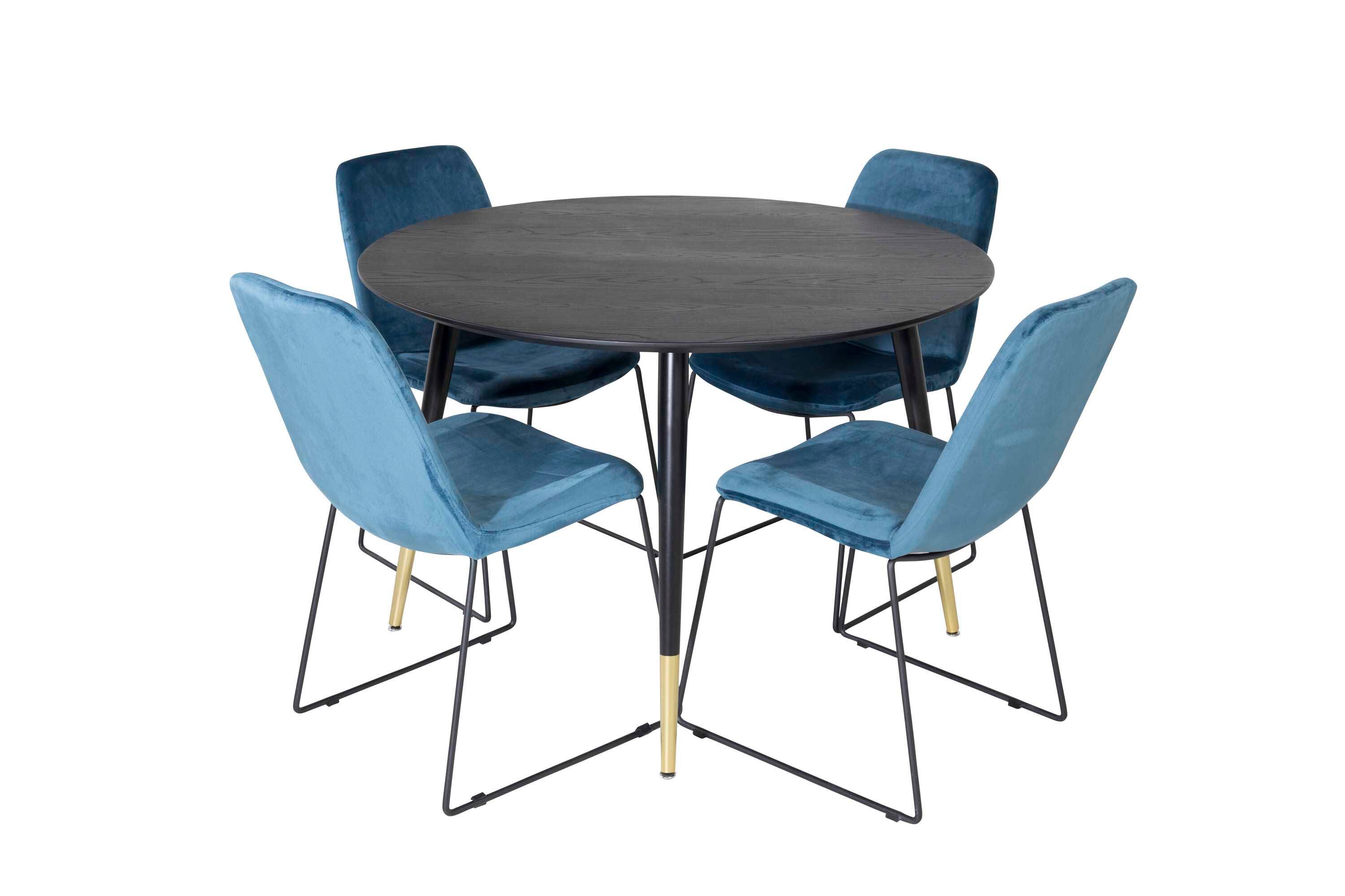 Venture Design Dipp & Muce matgrupp Svart/blå 4 st stolar & bord 115 cm