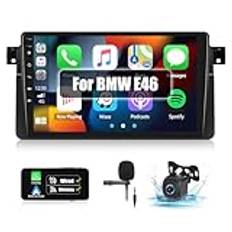 CAMECHO Android 13 bilradio för BMW E46-radio med GPS Carplay Android bil, 9 tums bilradio pekskärm med FM RDS rattstyrning Bluetooth och USB bakkamera