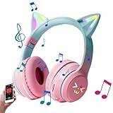 Katt öra headset, trådlösa kattöron hörlurar, barn över örat headset, hopvikbara musikhörlurar, gradient färg headset, LED-ljus hörlurar, barn trådlösa hörlurar, kattöron musik headset
