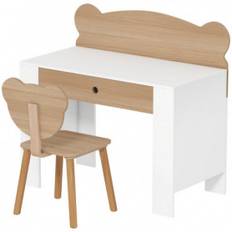 Barn Skrivbord med stol, förvaring och björndesign Naturträ – 80 x 41 x 74,5 cm