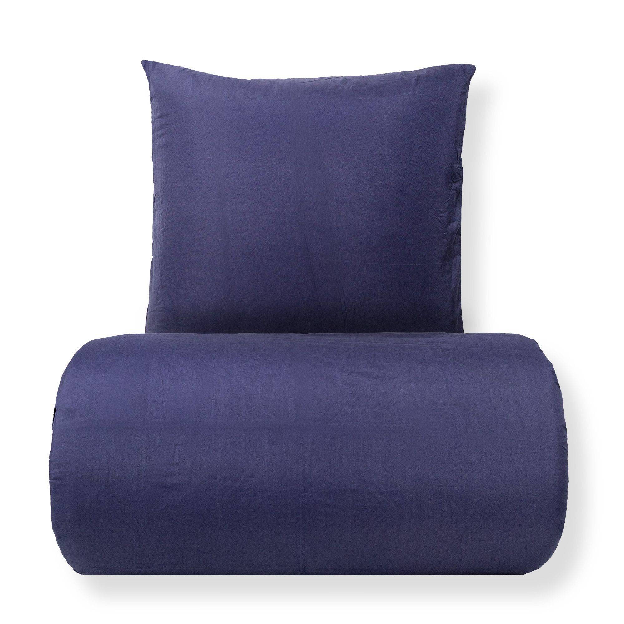 Sengetøj 140x220 cm - Microfiber - Ensfarvet mørkeblå
