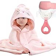 DKDDSSS 2 st badhanddukar för bebisar, mjuk och absorberande babyhandduk, badhanddukar med huva, badhanddukar för barn, som babygåvor, för pojkar och flickor, rosa