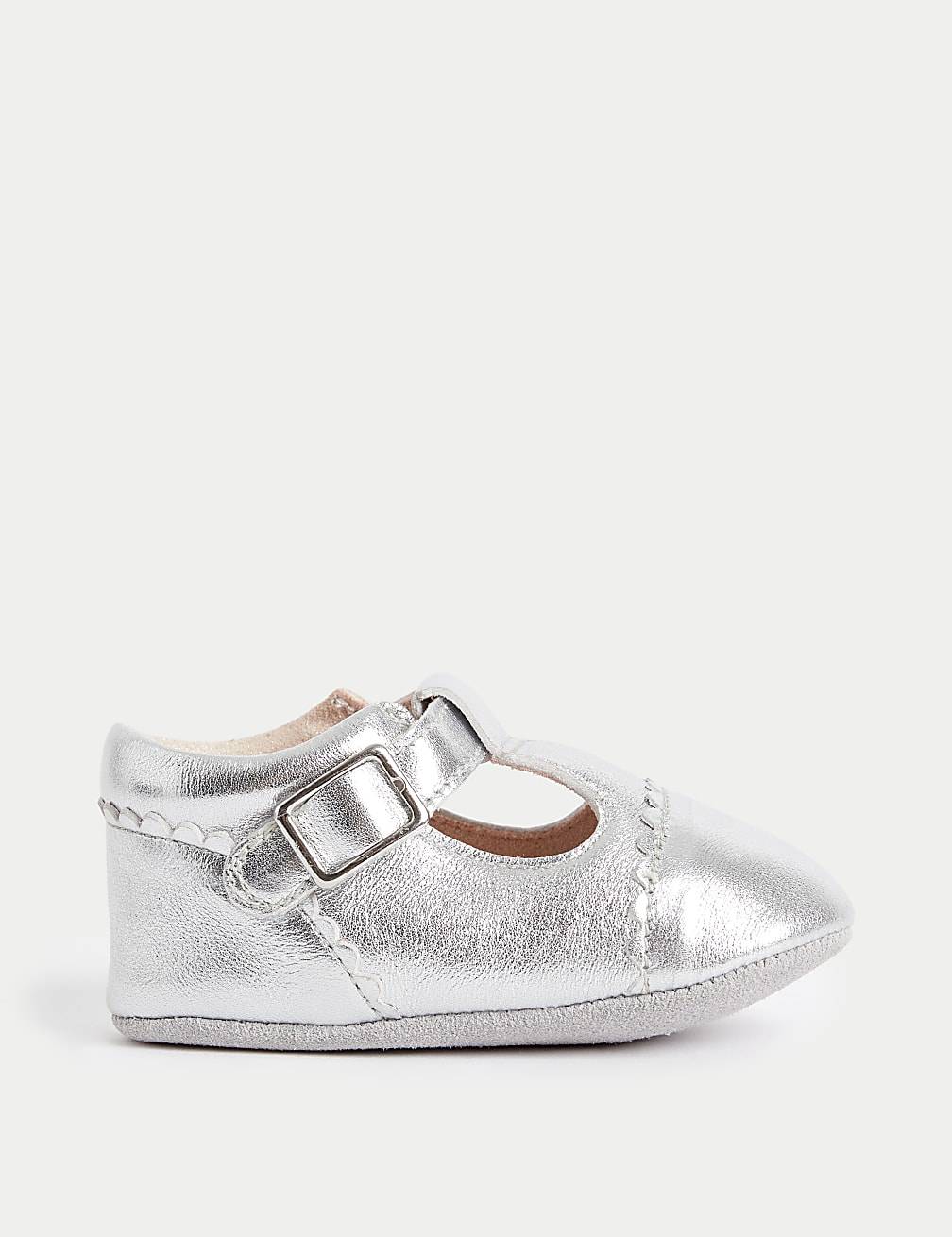 Baby Leather Metallic T-Bar Pram Shoes (0-18 Mths)
