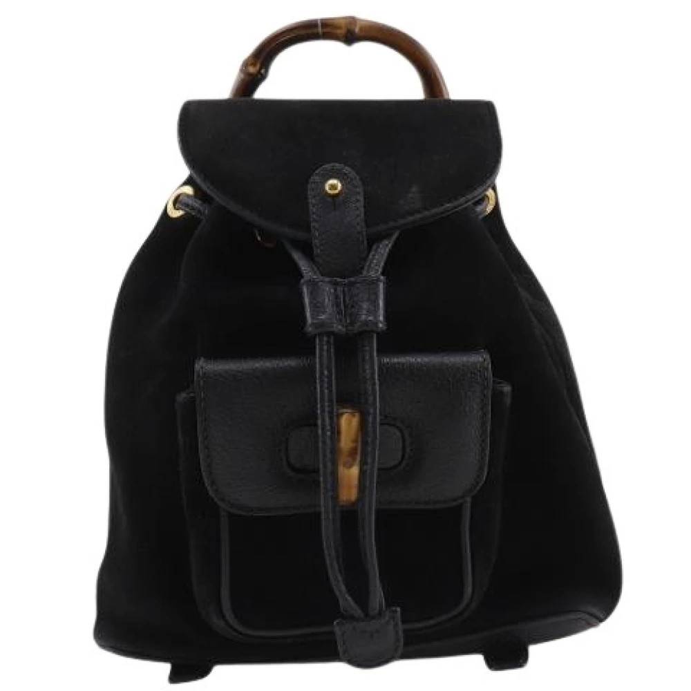 Gucci Vintage Pre-owned Bamboo Suede 2way Rygsæk - Vintage - Dame - Sort - ONE SIZE - Suede