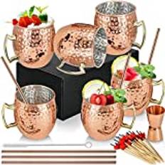 Moscow Mule koppar mugg för cocktails 540 ml set med 6 kopparpläterade rostfritt stål Moskva Mule koppar med handtag handgjorda presentset för kylda cocktails kalla drycker öl kaffevatten (6 pack)