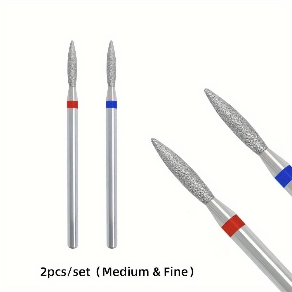 TEMU 2pcs Cuticle Nail Drill Bit With Case For Manicure And Pedicure, Electric File Bits, Diamond , Flame (drop), Non Painful For Nail (medium & Fine)