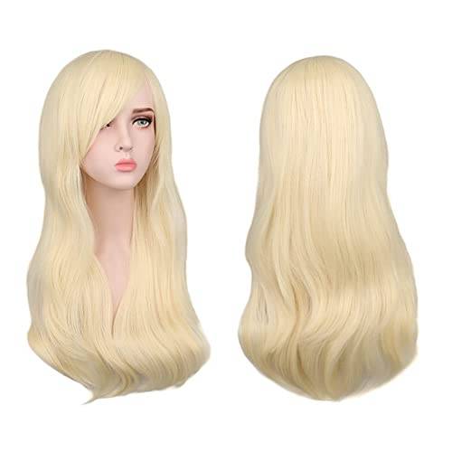AOMIG Långa Vågiga Blonda Peruker för Kvinnor, 3-pack Peruker Set med Solglasögon och Perukmössa, Naturlig Hel Lång Lockig Anime Cosplay Peruk med Lugg, för Daglig Cosplay Fest Användning