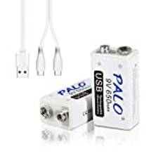 CITYORK 9V USB 650mAh uppladdningsbara litiumjonbatterier med USB-kabel för mikrofon, rökdetektor, leksaker, fjärrkontroll och mer enhet (paket med 2)