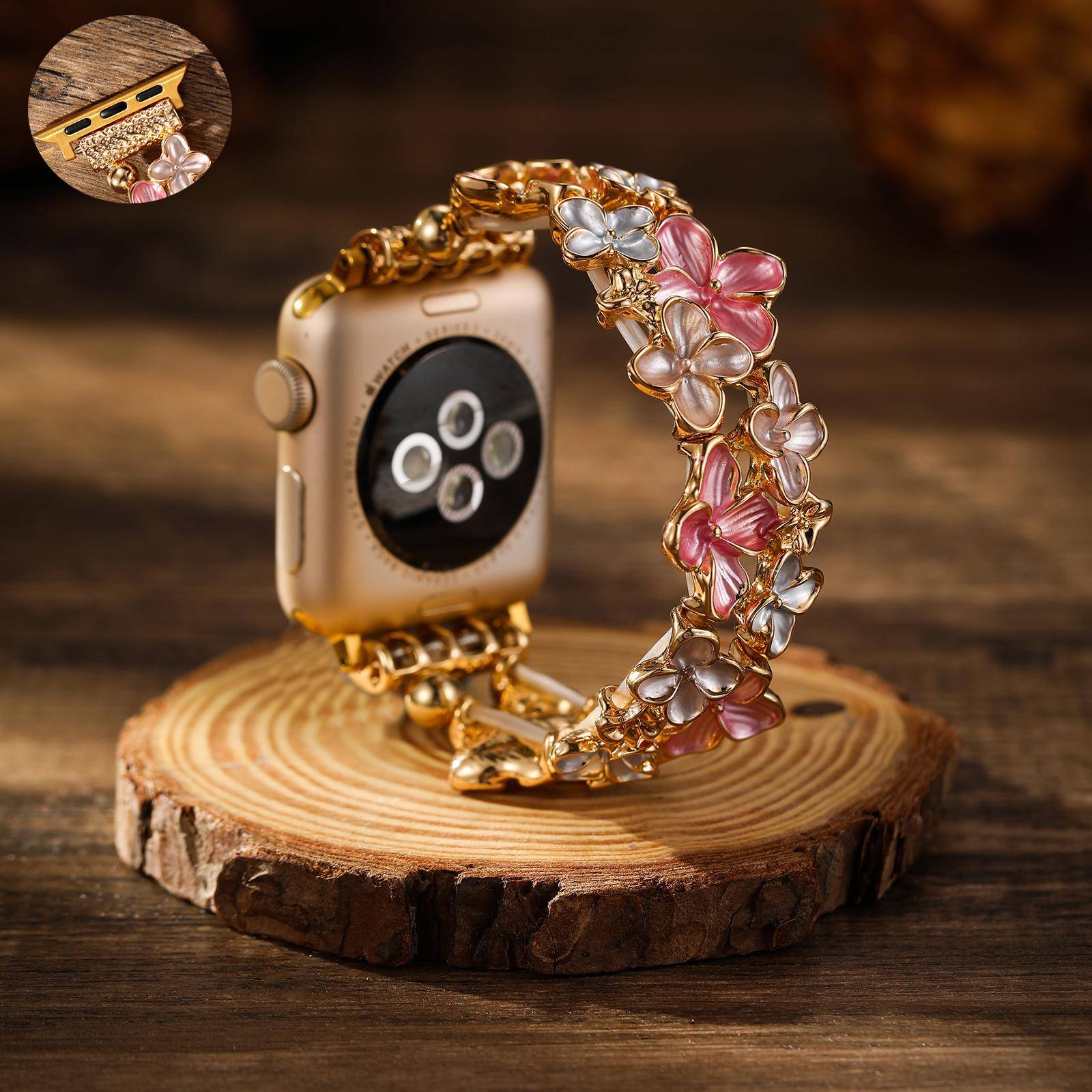 Metallarmband för Apple Watch Band 40mm 44mm 42mm 45 49mm 46mm Dam Blommor Armband för IWatch Serie 11 10 9 SE 3 Ultra3 Correa brown