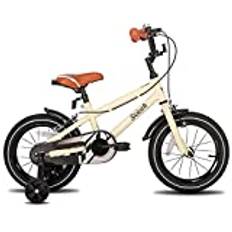 STITCH Barncykel för 3–5 år gamla flickor och pojkar, 14 tum, med stödhjul och handbromsar, 95 % monterad, beige