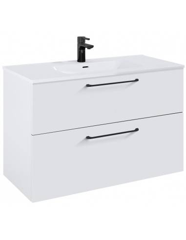 WILMA Komplet badmiljø i MDF og keramik H63,5 x B100 cm - Mat hvid/Sort