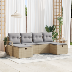 vidaXL 6-delts have sofa sæt med puder Beige Poly Rattan
