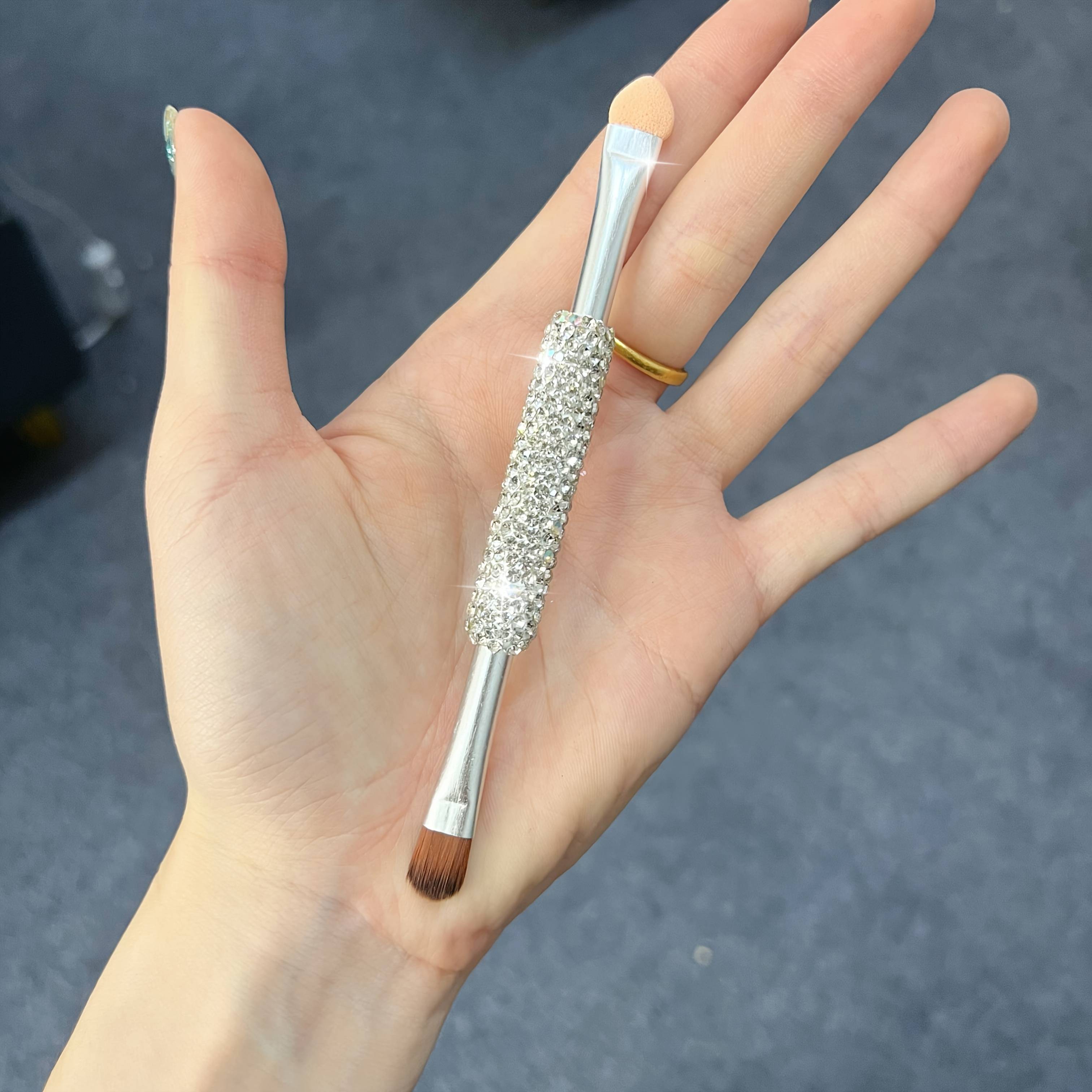TEMU Fashion Inlaid Diamond Handle Double-ended Concealer Brush Nylon Bristles, Perfect For Covering, Dark Circles And Tear Troughs