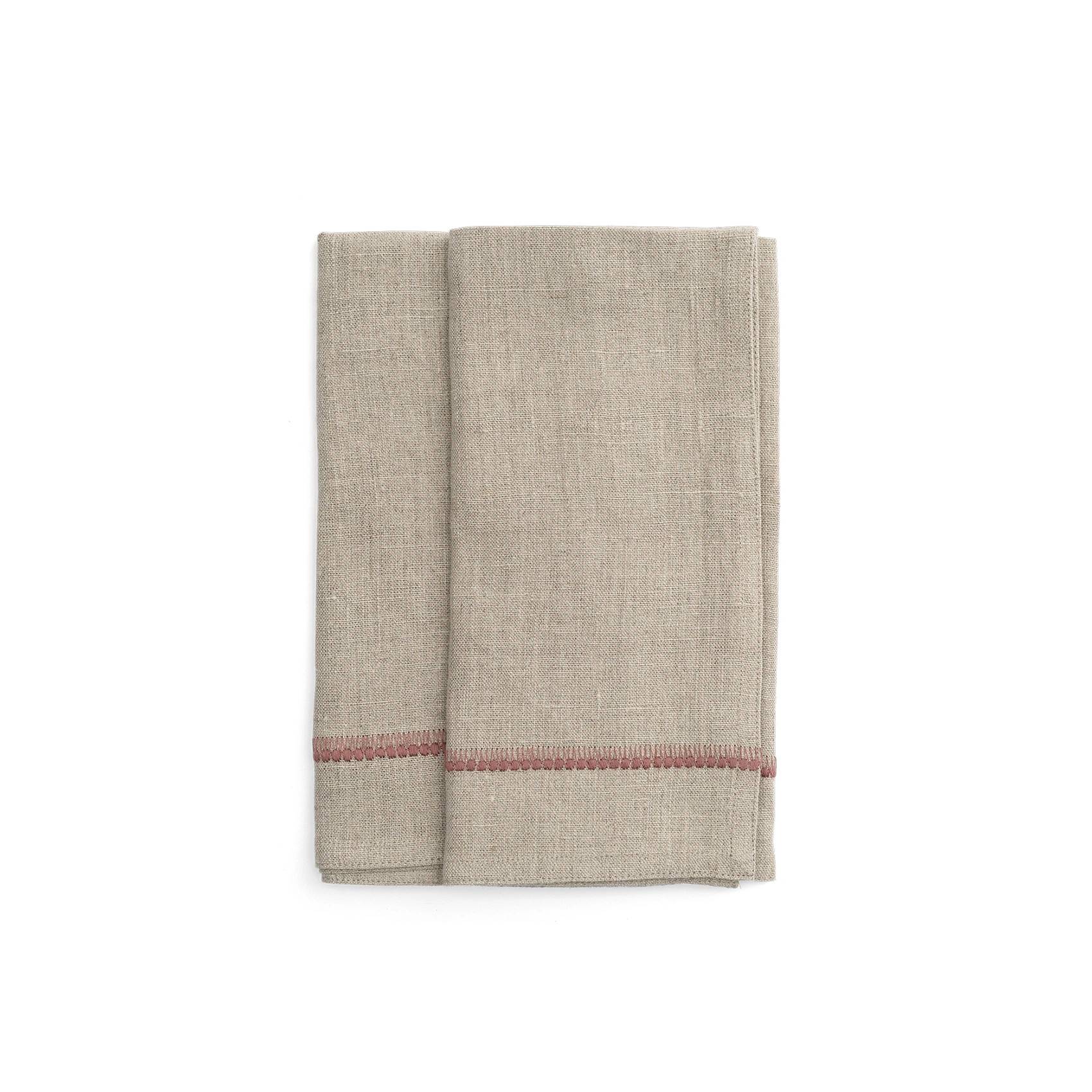 Embroidery servetter linne old rose - 2-pack - Beige/Rosa