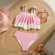 Ung flicka Minimalistisk Mode Casual Camisole och trosor Badkläder Set - Rosa (6Y,7Y,4Y,5Y)