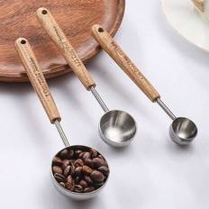 1 st/vintage kaffemåttskopa, kaffeskopa för malet kaffe rostfritt stål matsked skopa lång trähandtag matsked måttsked metall måttskedar te för kaffe t - Multifärgad (L,M,S)