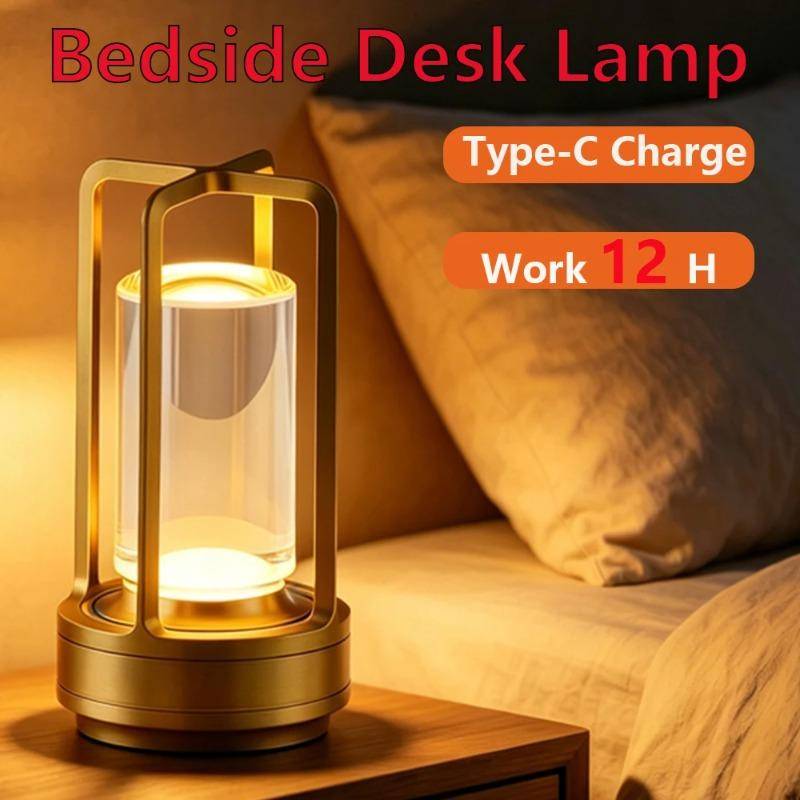 Portable Metal LED Table Lamp Rechargeable Cordless, Battery Operated Touch Desk Lamp 3 Color Stepless Dimming Light for Home Outdoor Camp Patio Bar