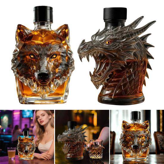 300ml Whiskeyflaska Dekanter Varghuvudform Högt Borosilikatglas Vinflaska Läckagesäker Försegling Whiskeydekanter brown