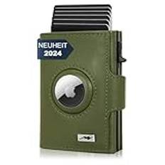 Marc Peter® Chicago läder push Air Slim Wallet – Airtag plånbok med myntfack – RFID-skydd liten miniportmonnä läder, Grön, XL MÜNZFACH MIT AIRTAG FACH, Klassisk