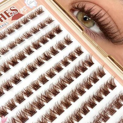 110 st naturliga lyxiga bruna klusterögonfransar utan lim, ingen remover behövs, DIY cat eye-fransar, självhäftande förlimmade ögonfransar, återanvänd