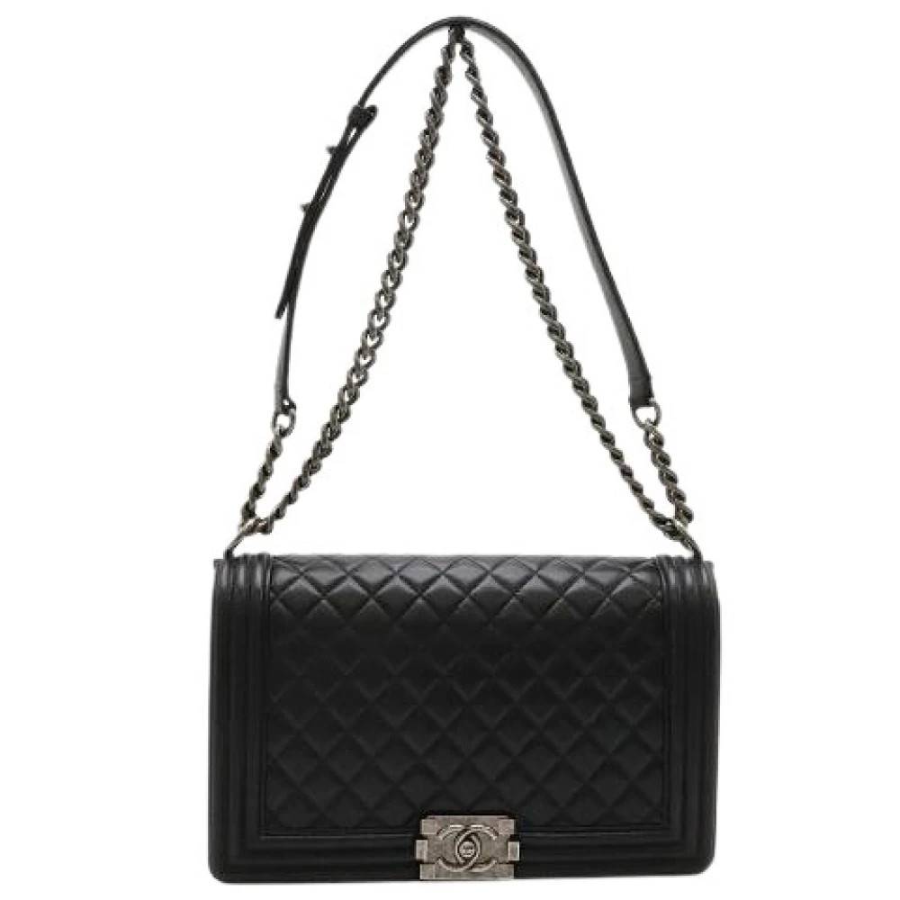 Chanel Vintage Pre-owned Boy Matelasse Lambskin Chain Bag - Vintage - Dame - Sort - ONE SIZE - Uld