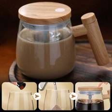 1 st automatisk omrörningskopp, bärbar kaffemugg, elektrisk milkshake roterande mixer, glas 400 ml kaffekopp, tevattenkopp, hemdricksverktyg matsalar - Multifärgad (trä färg)