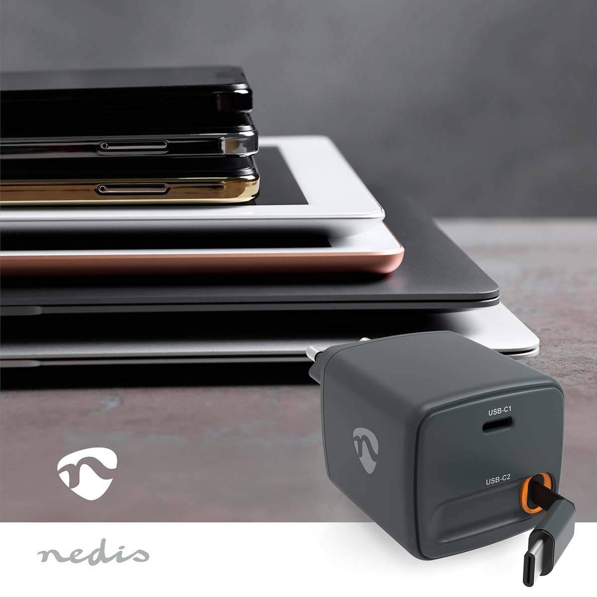 USB-C väggladdare med utdragbar kabel, 65W GaN PD