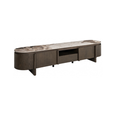 LANGFORD Tvbord i egetræsfinér, MDF og keramik H45,5 x B220 x D47 cm - Brun/Brun marmor