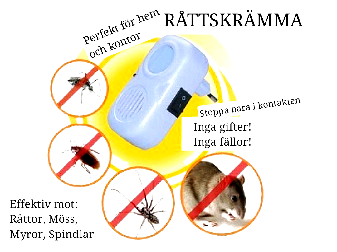Ultraljud råttskrämma, med inbyggd LED-nattlampa