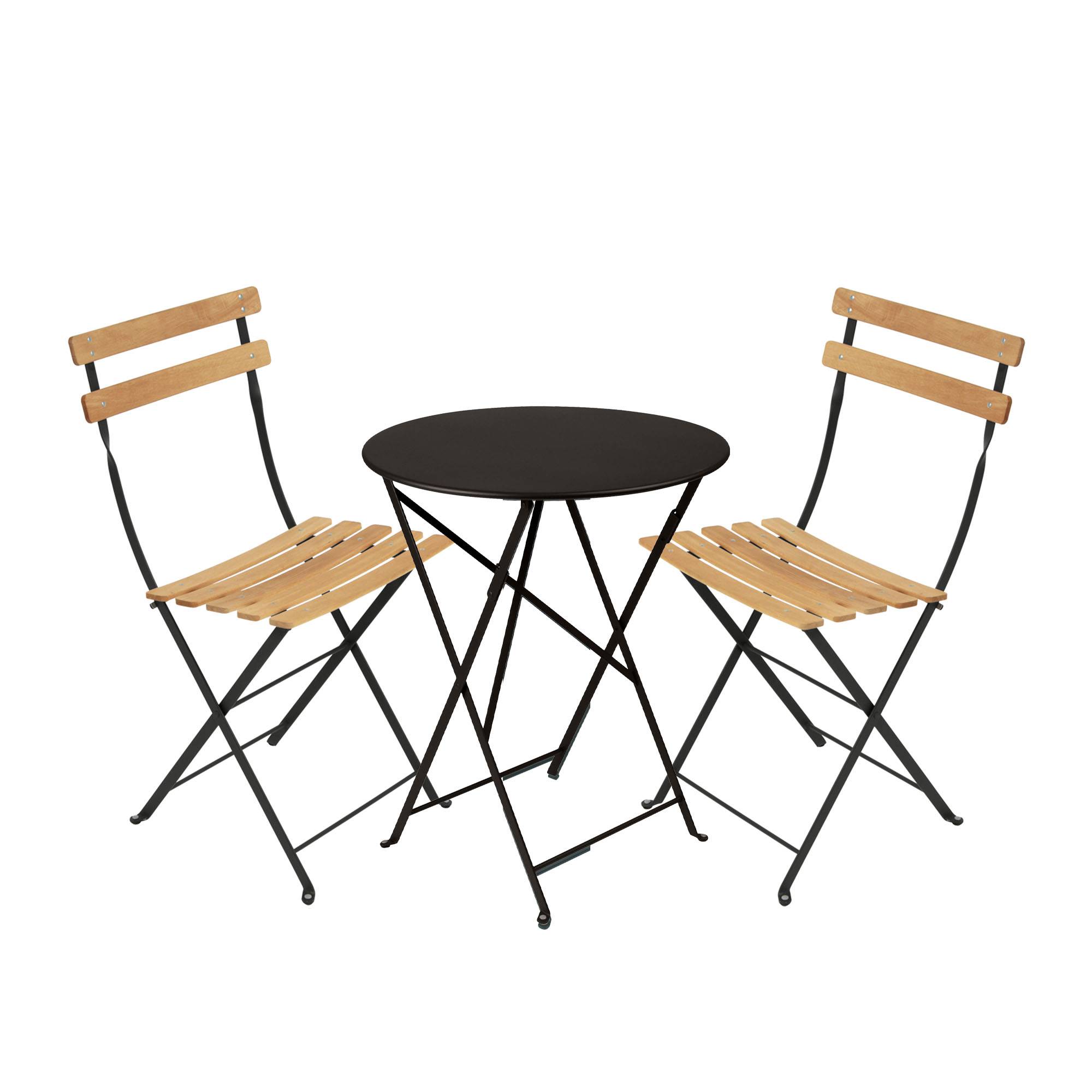 Fermob - Bistro spisesæt Ø60cm & 2 træ stole liquorice - Havemøbelsæt til spisning