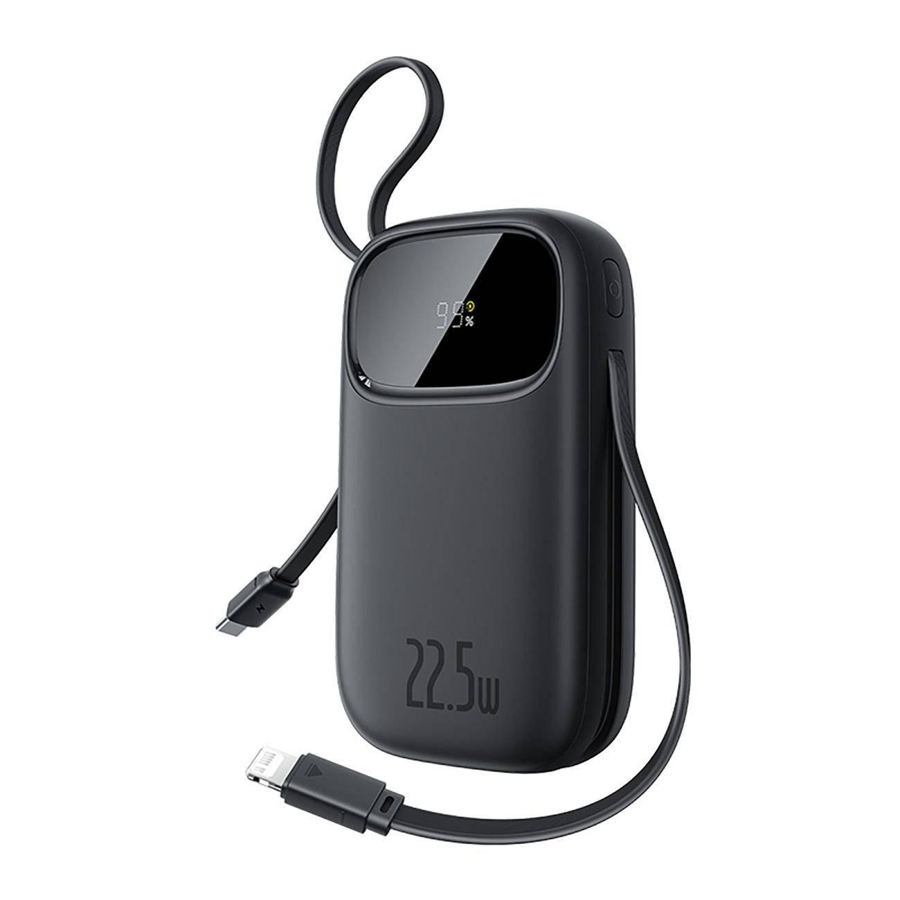 Powerbank 20000mAh 22,5W med display kablar USB-C iPhone Lightning - svart