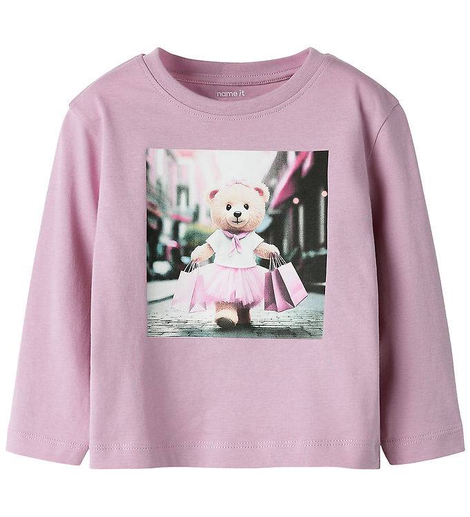 Name It Bluse - NmfVotea - Dawn Pink/Shopping Bear - Name It - 7-8 år (122-128) - Bluse