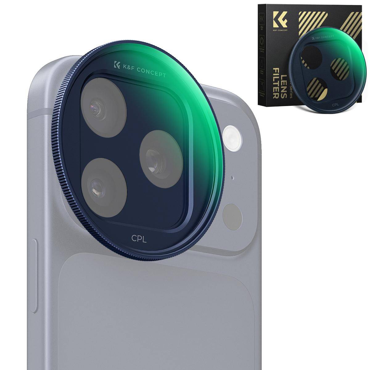 KENTFAITH K&F CONCEPT FCA01 Snap-On CPL Filter for iPhone 17 Pro Max/17 Pro, 9.5g Ultra-Lightweight Polarizing Filter with Snap-on Deco Mount, AGC Glass 28-Layer Coating Anti-Reflection
