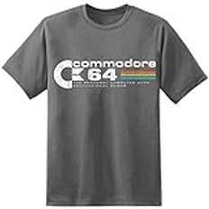 Commodore 64 C64 retro dator herr t-shirt Amiga Atari nödställd tryck vintage, Träkol, XL