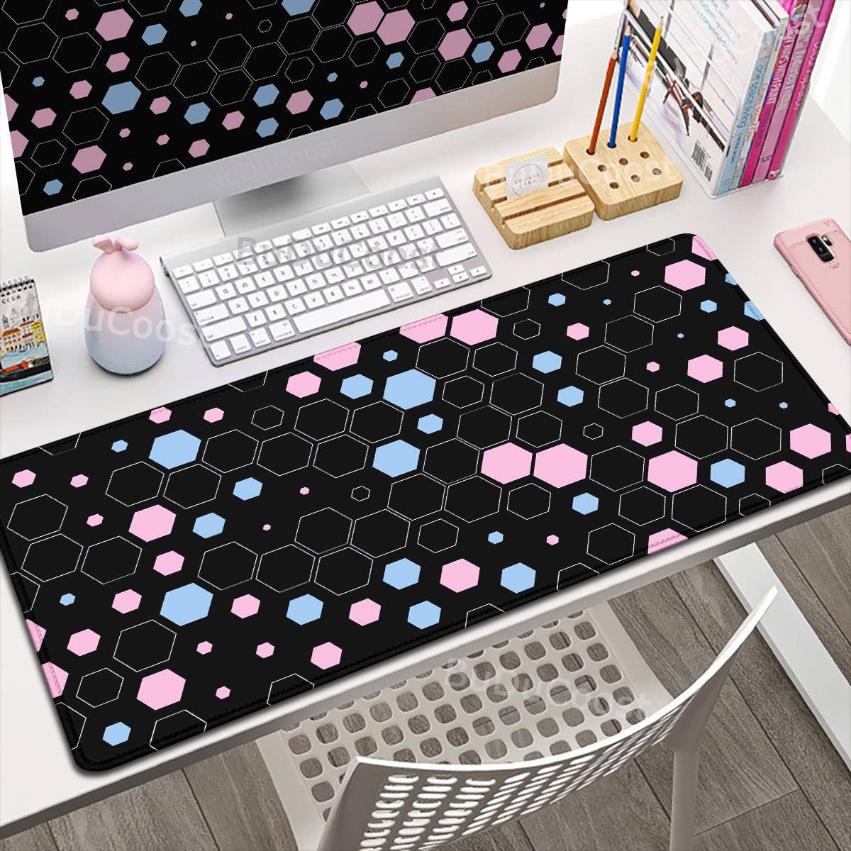 Hot Large Deskmat Hexagon Geometric Art Abstract HD Pattern Mousepad 40x90cm Gamer Accessories PC Lock Edge KeyboardPad Non-slip