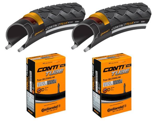 2 Dæk + 2 Slanger Continental Contact Plus 700x35C Refleks dunlop ventil