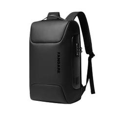 FANDARE Stöldsäker ryggsäck, skolryggsäck med USB-laddningsport, unisex, med fack för 15,6-tums bärbar dator, vattentät ryggsäck/skolväska, praktisk på affärsresor, Svart A, L
