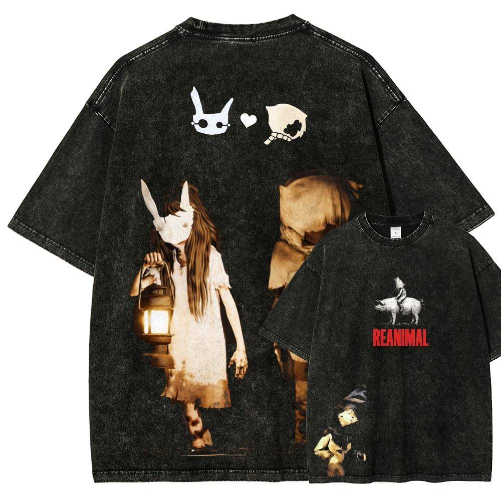 REANIMAL Animeälskare Tvättad T-shirt Året runt Kläder Personlighet Kläder Stor Storlek Unisex Ny Modell Par Hög Kvalitet Mjuk cm black