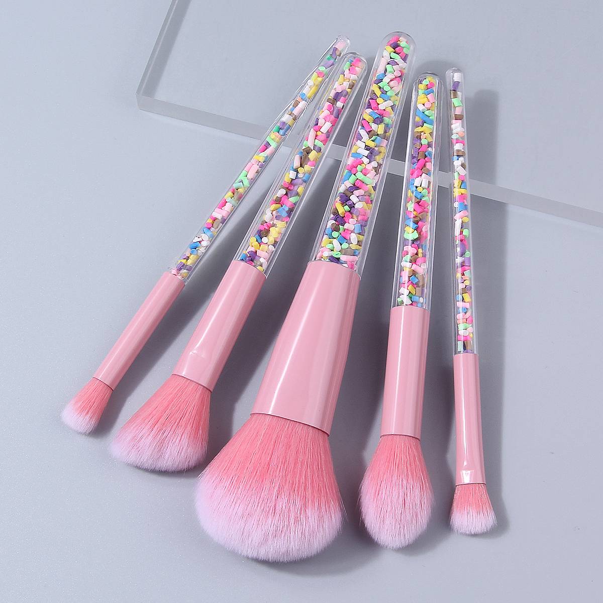5PCS Candy Sprinkle Makeup Brushes Set Pink Soft Synthetic Brushes for Face & Eye