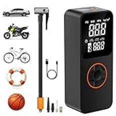 ZORUMAN Bärbar elektrisk luftpump med 10 000 mAh batterikompressor, 150 PSI cykelpump elektrisk med manometer/LED-lampa, batteriluftpump med USB/LED-ljus för bil cykel motorcykel bollar