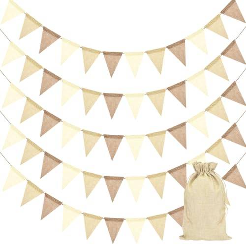 KICNIC 5 Stycken Vimpelkedja för Utomhusbruk, 20M (Beige Brun) | Vimpelkedjor för Barnrum, Girlang Bröllop, 60 Vimplar, Födelsedag, Fest, Karneval