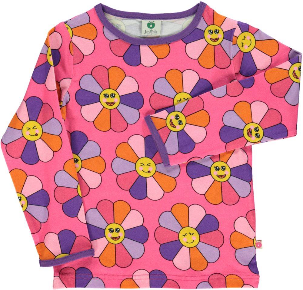 Langærmet bluse med blomster - Pink / 9-10